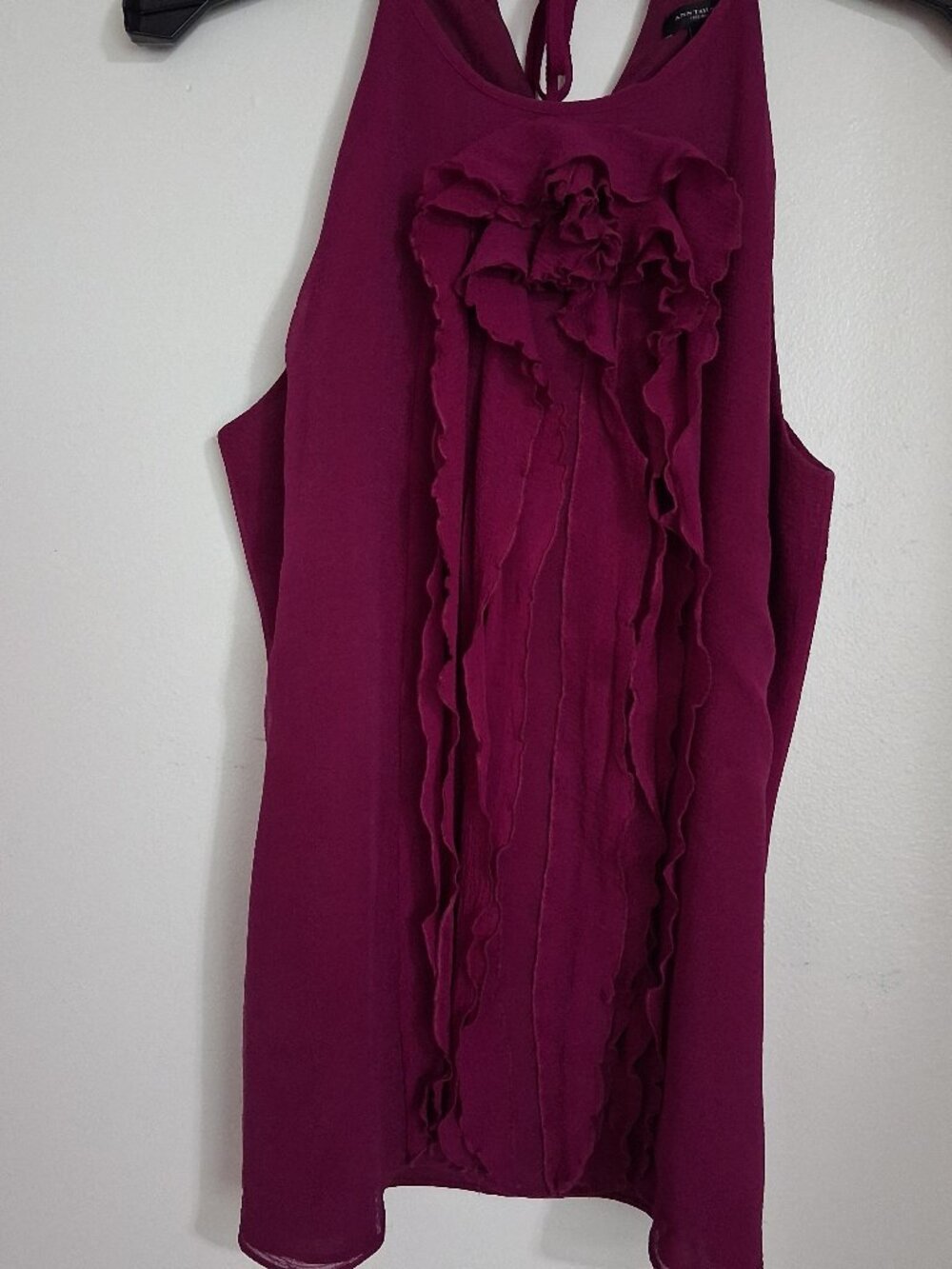 Ann Taylor Plum Ruffle Rosette Tank Top